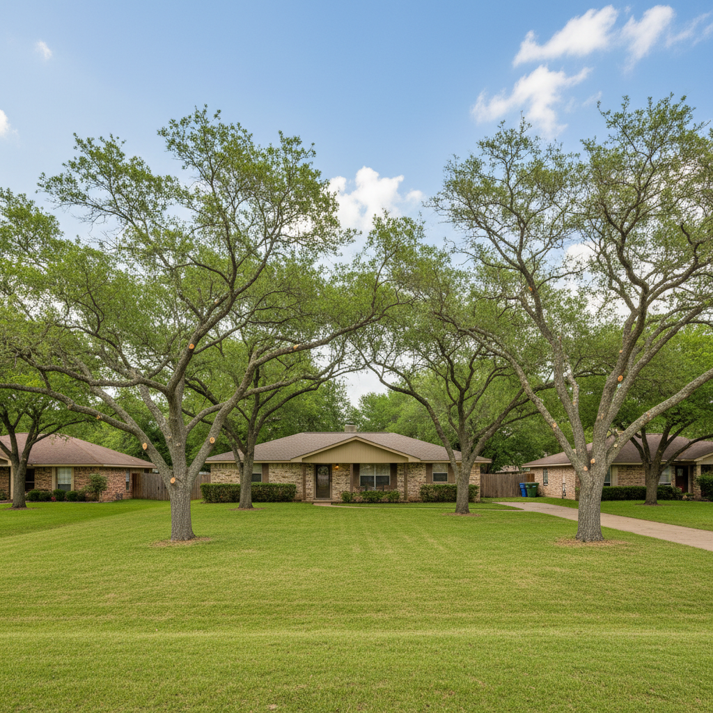 Completed tree pruning work at a residential property in Hondo, TX