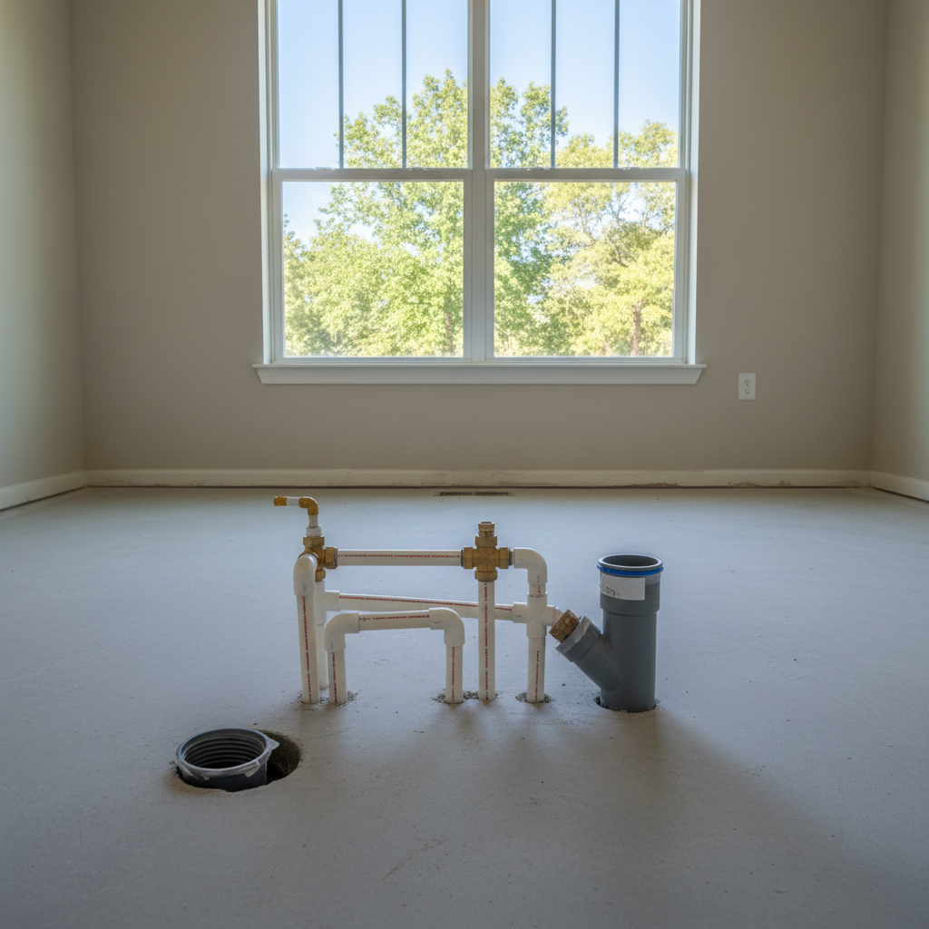 Completed plumbing rough-in work at a residential property in Bixby, OK