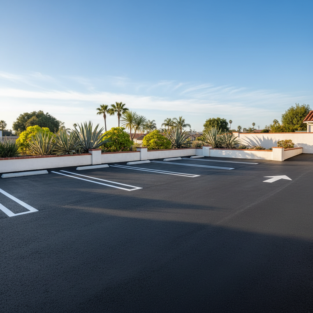 Completed asphalt striping work at a residential property in Long Beach, CA