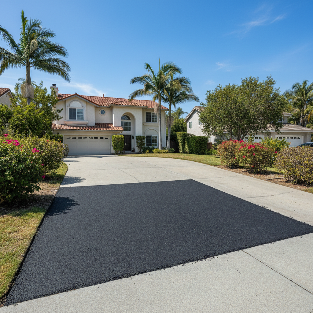 Completed asphalt patching work at a residential property in Long Beach, CA
