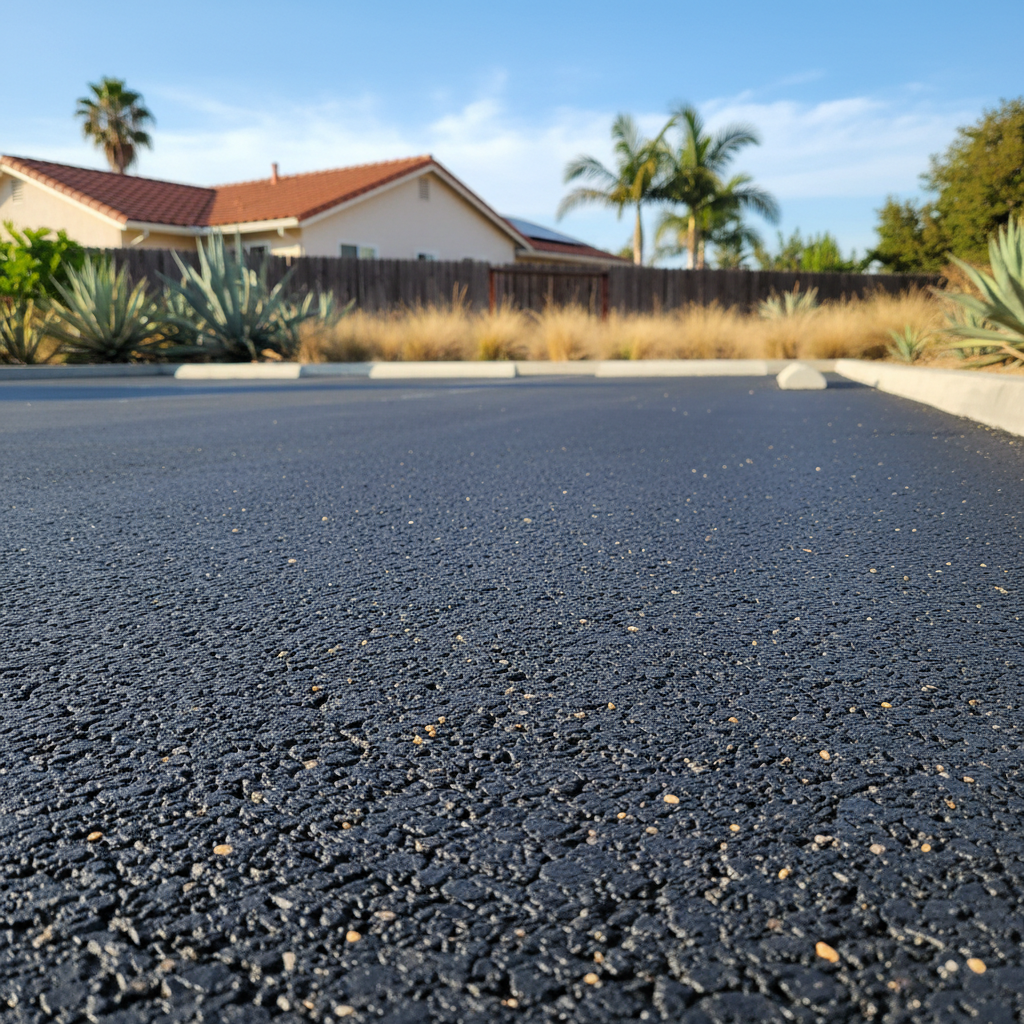 Completed parking lot paving work at a residential property in Long Beach, CA