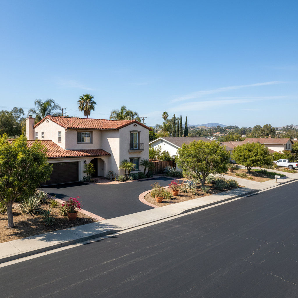 Completed asphalt repair work at a residential property in Los Angeles, CA