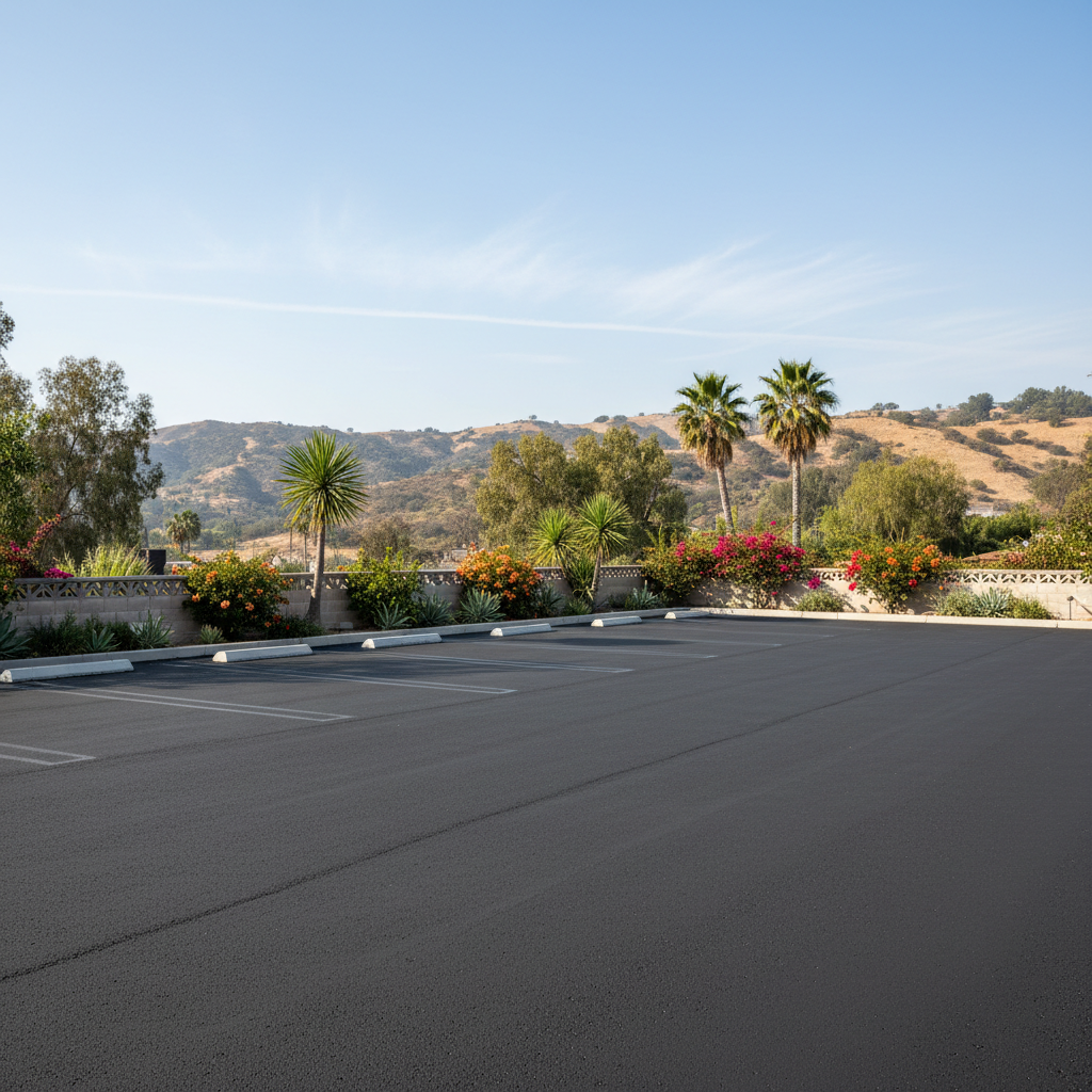 Completed parking lot paving work at a residential property in Los Angeles, CA