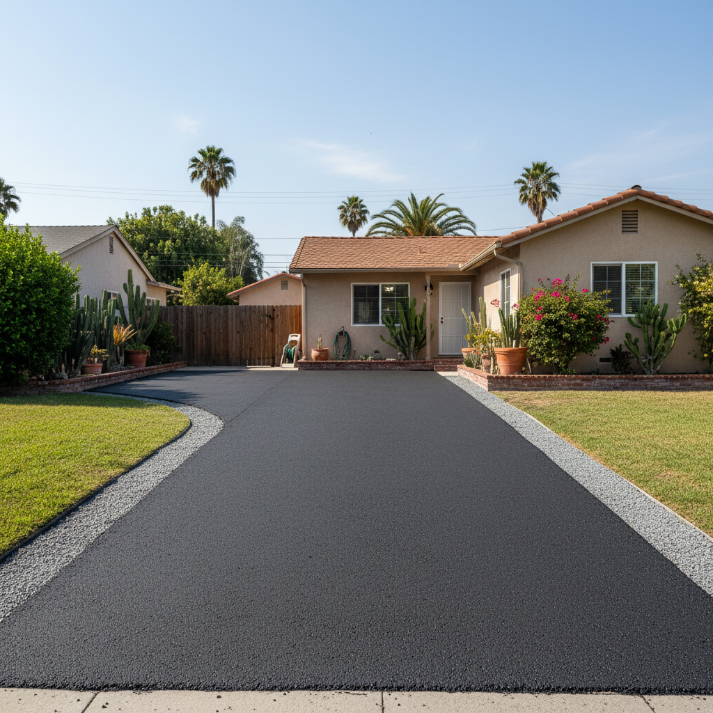 Completed driveway paving work at a residential property in Los Angeles, CA