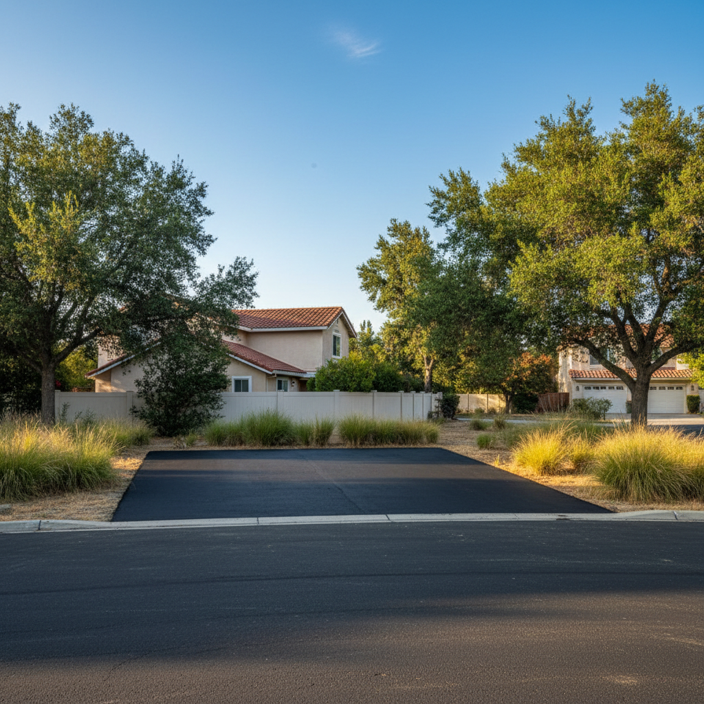 Completed asphalt patching work at a residential property in Tracy, CA
