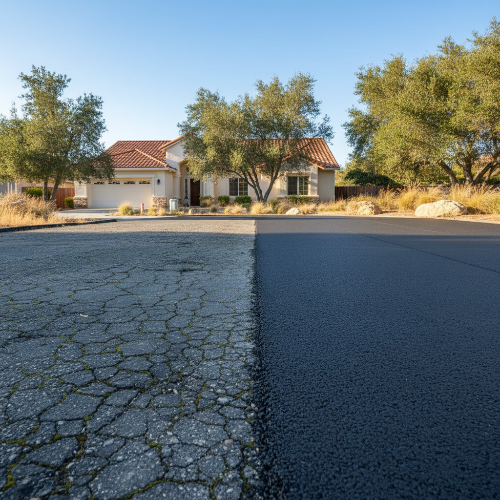 Completed asphalt paving work at a residential property in Tracy, CA