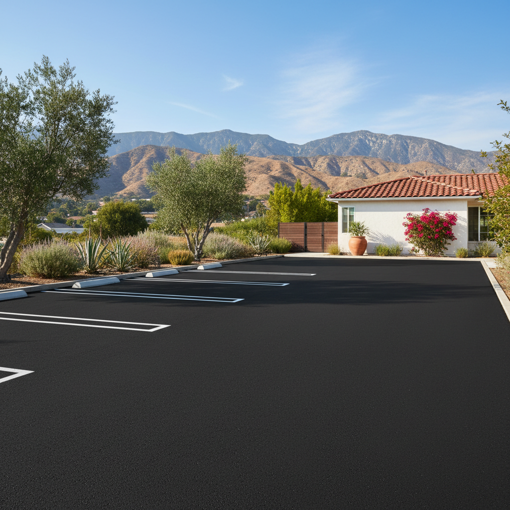 Completed parking lot paving work at a residential property in Los Angeles, CA