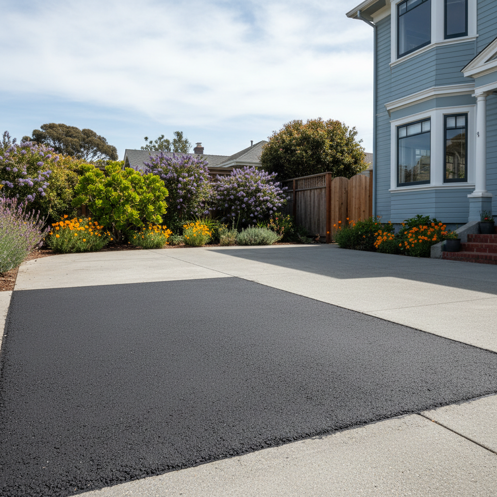 Completed asphalt repair work at a residential property in San Francisco, CA