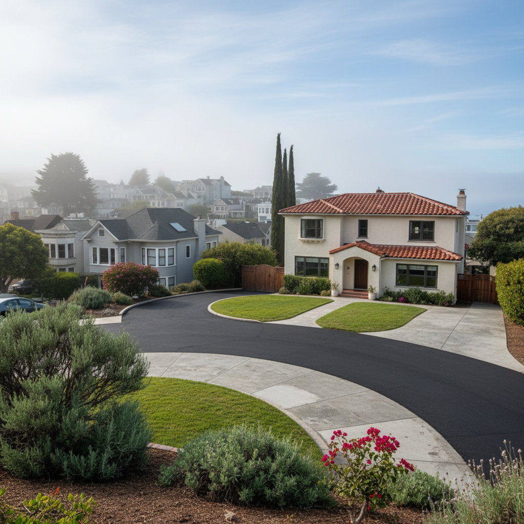 Completed asphalt repair work at a residential property in San Francisco, CA