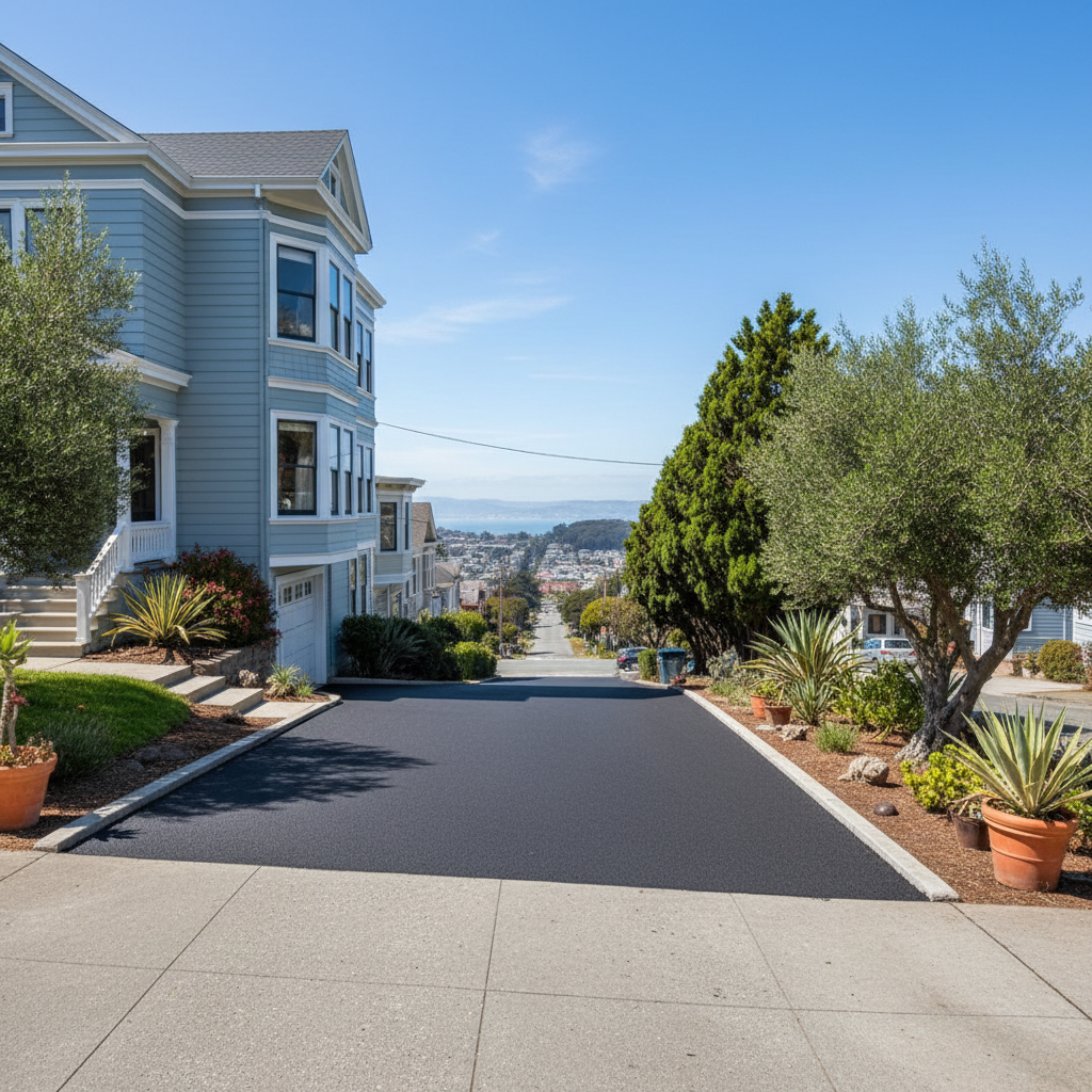 Completed driveway paving work at a residential property in San Francisco, CA