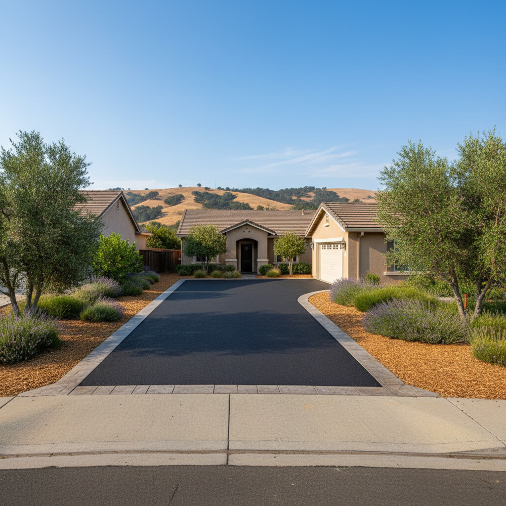 Completed driveway paving work at a residential property in Tracy, CA