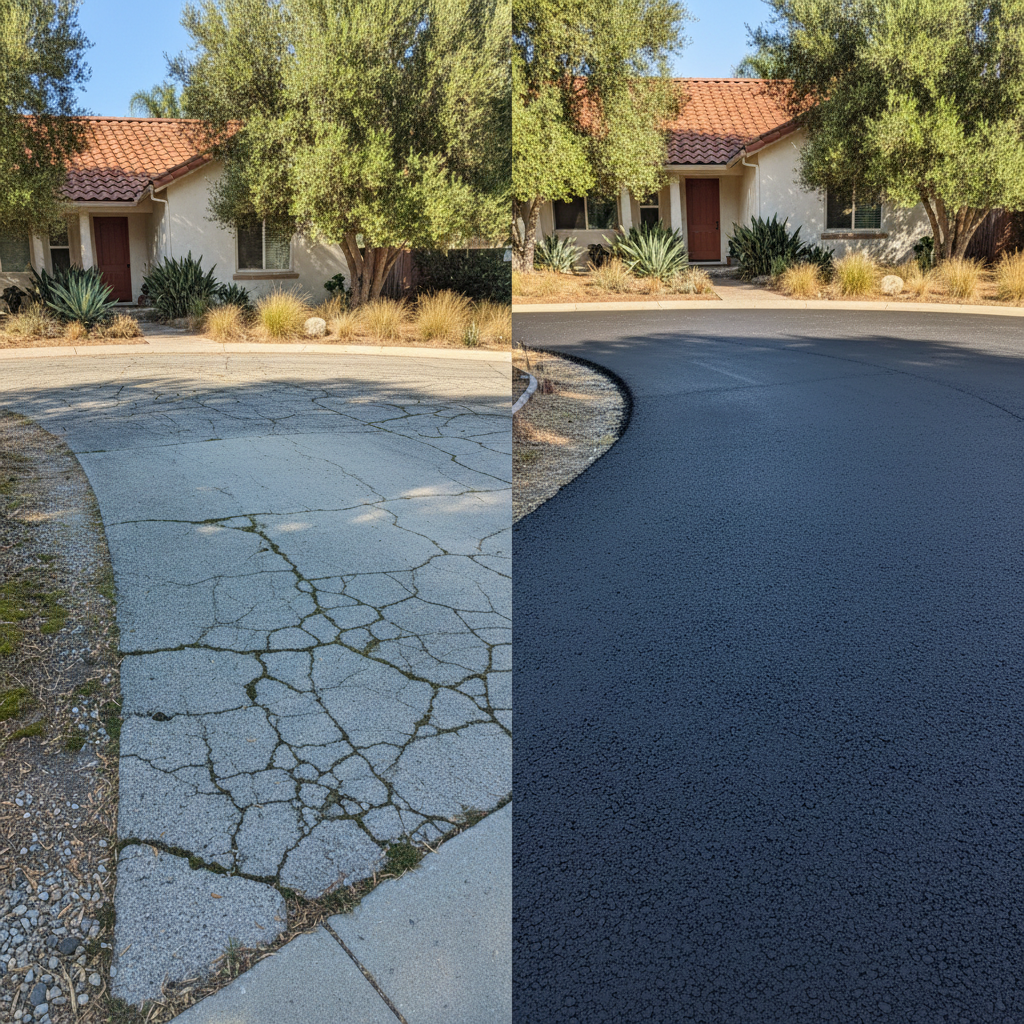 Completed driveway paving work at a residential property in Tracy, CA