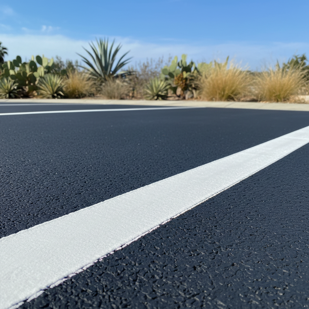Completed asphalt striping work at a residential property in Oceanside, CA
