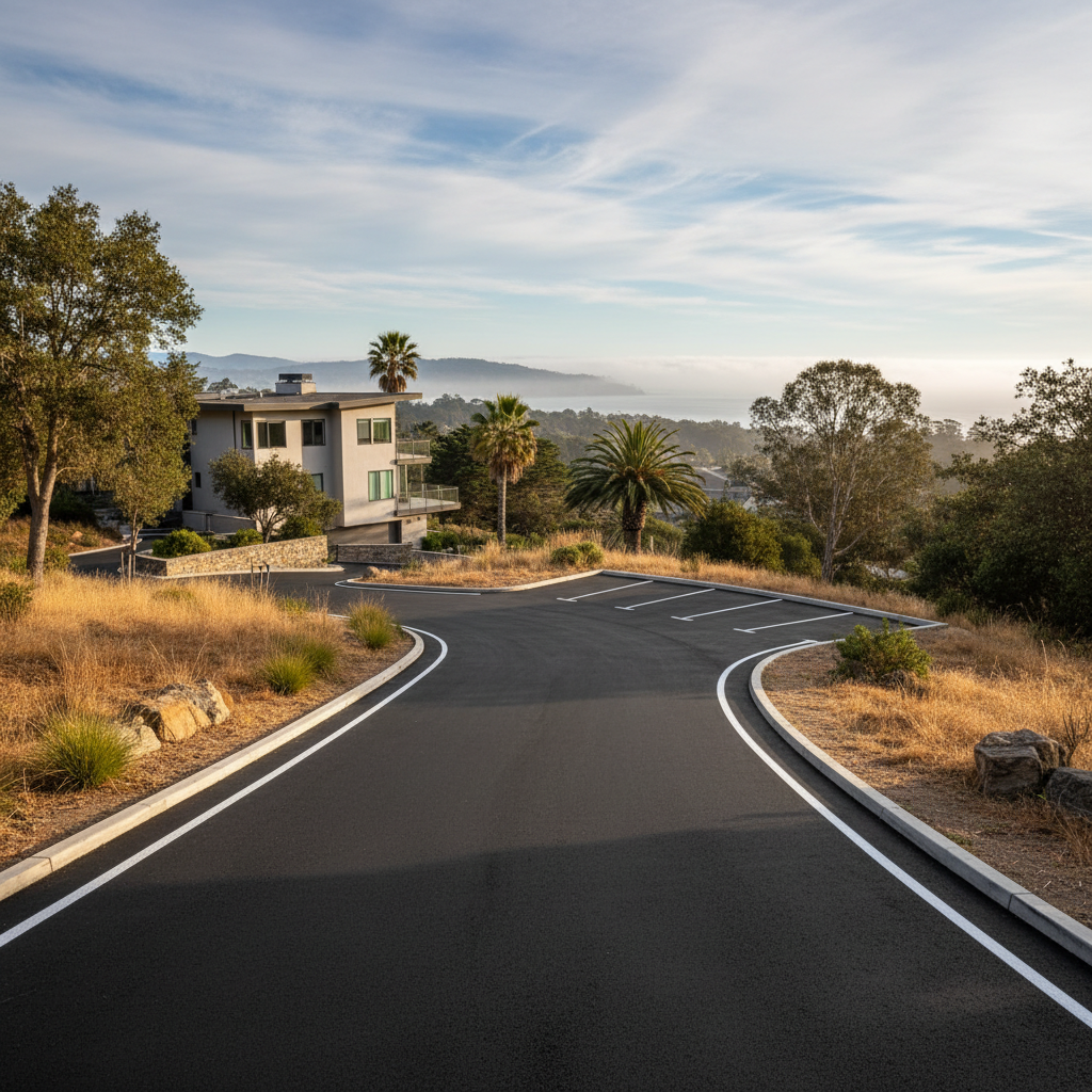 Completed asphalt striping work at a residential property in San Francisco, CA