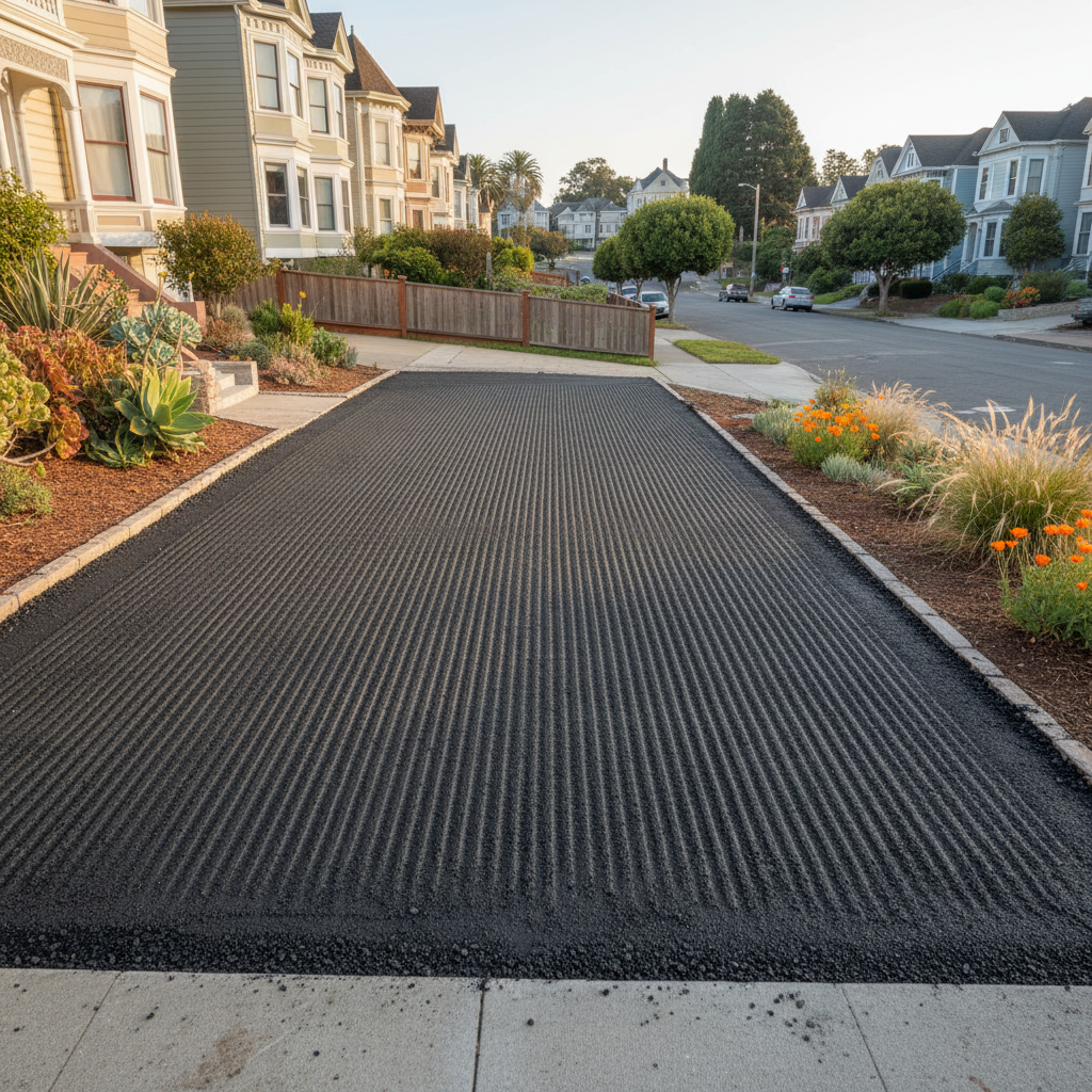 Completed asphalt milling work at a residential property in San Francisco, CA