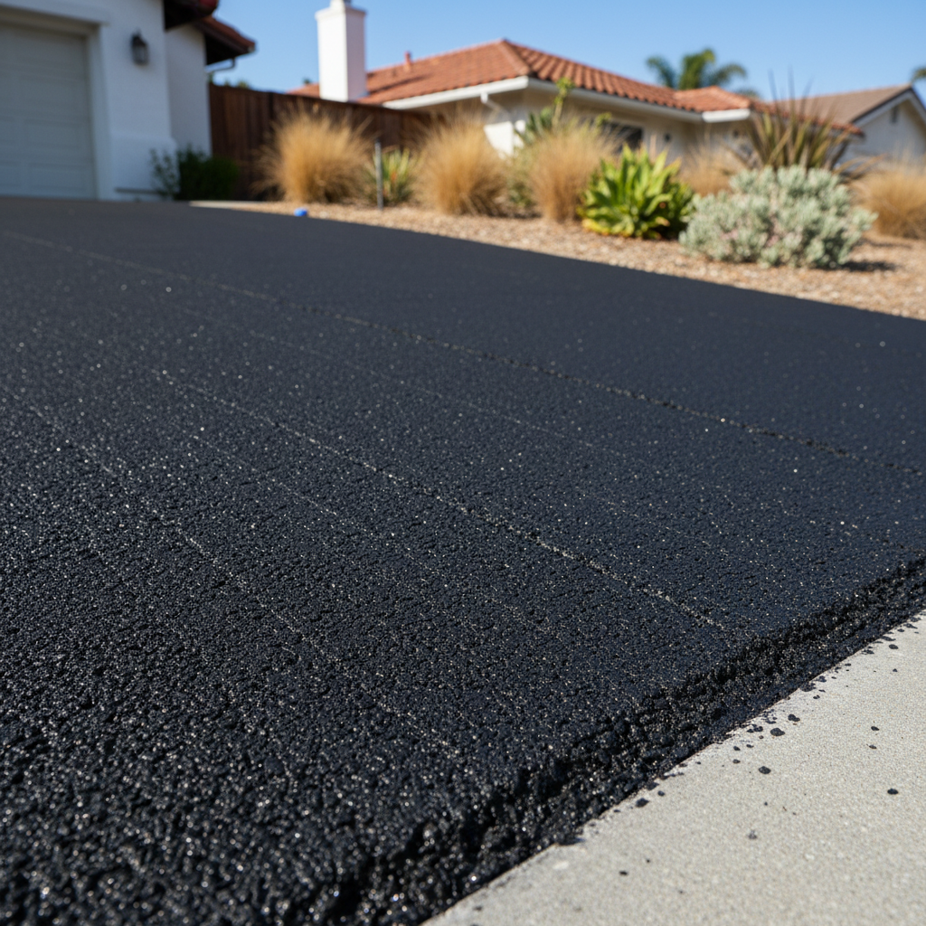 Completed asphalt paving work at a residential property in Oceanside, CA