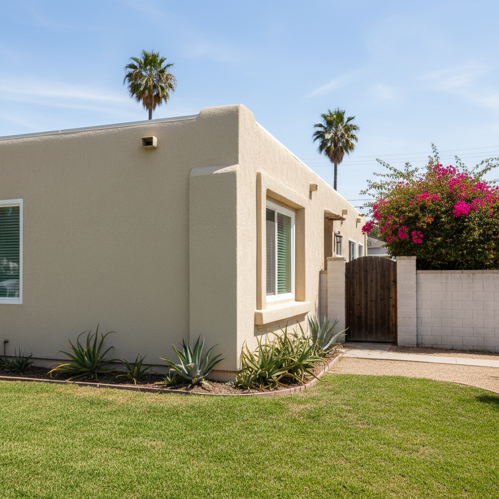 Completed stucco installation work at a residential property in Long Beach, CA