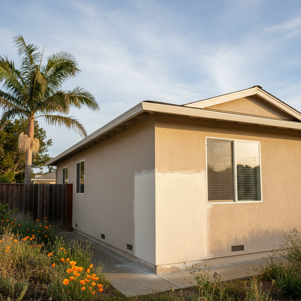 Completed stucco repair work at a residential property in San Mateo, CA