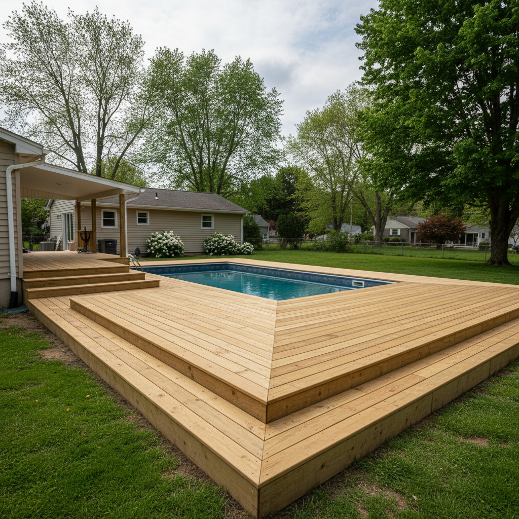 Completed pool decks work at a residential property in Bristol, CT