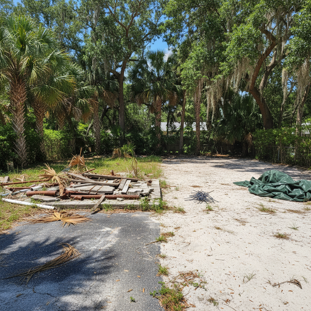 Completed debris removal work at a residential property in Pensacola, FL