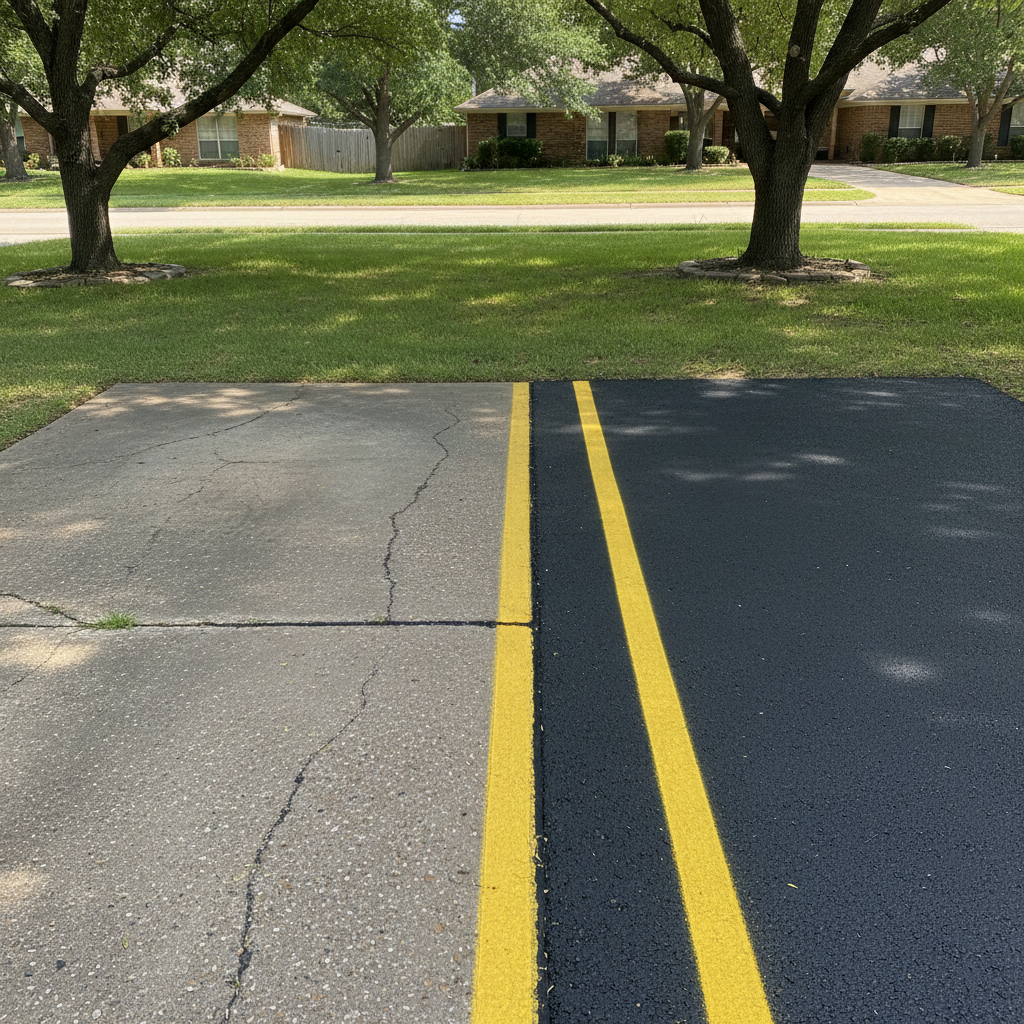 Completed asphalt striping work at a residential property in Irving, TX