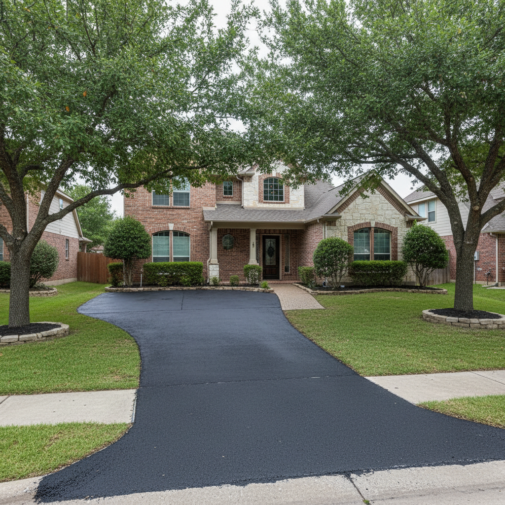 Completed asphalt sealcoating work at a residential property in Fort Worth, TX