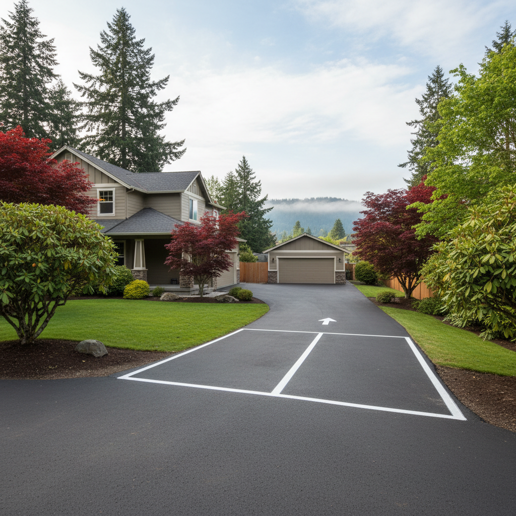 Completed asphalt striping work at a residential property in Eagle Point, OR