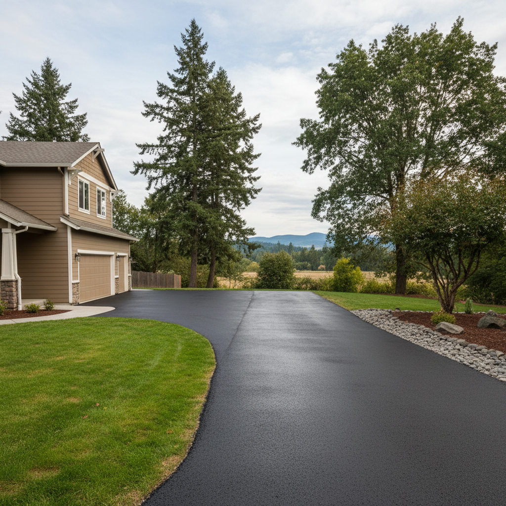 Completed asphalt sealcoating work at a residential property in Eagle Point, OR