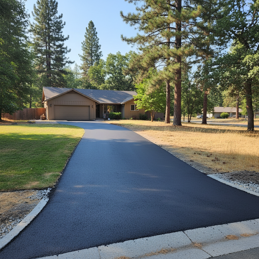 Completed asphalt paving work at a residential property in Burney, CA