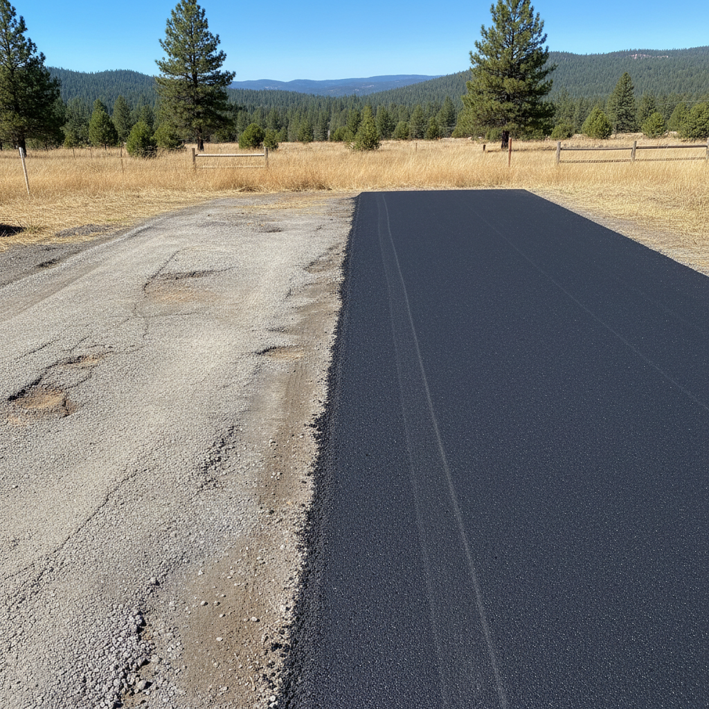 Completed parking lot paving work at a residential property in Burney, CA