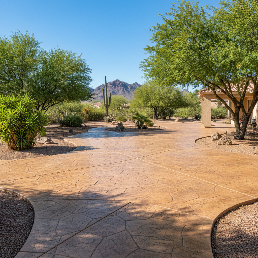 Completed stamped concrete work at a residential property in Laveen Village, AZ