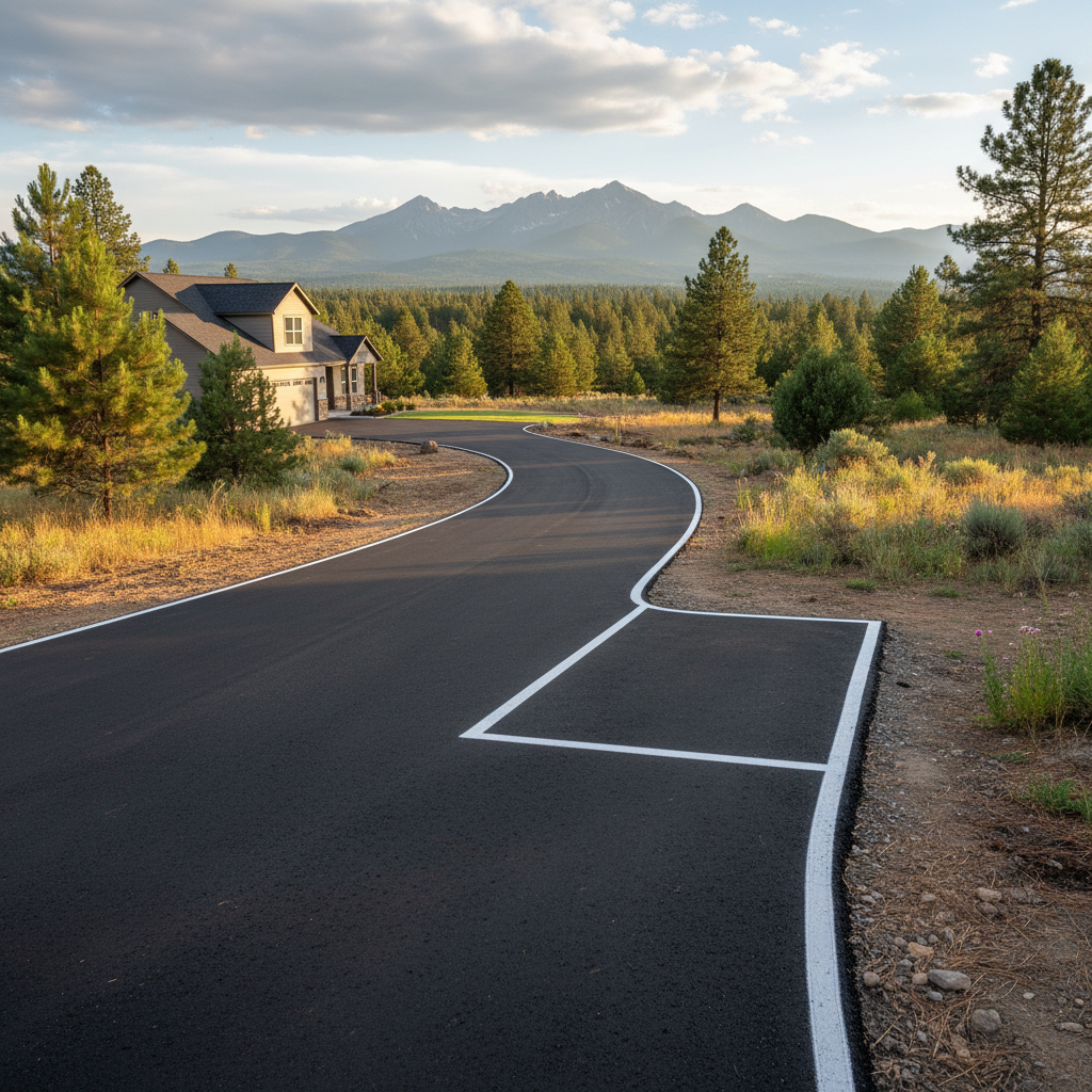 Completed asphalt striping work at a residential property in Sisters, OR