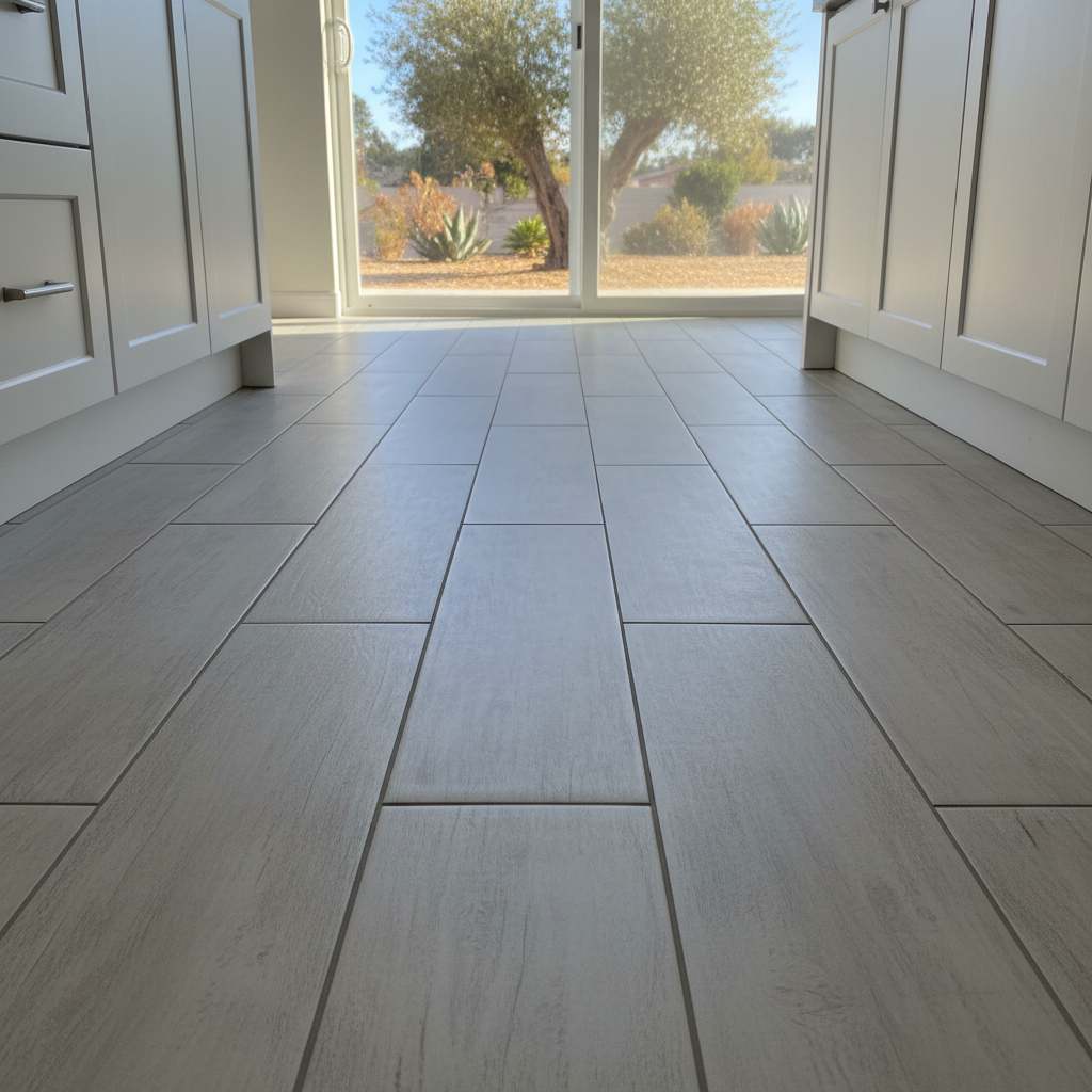 Completed kitchen flooring work at a residential property in Pomona, CA