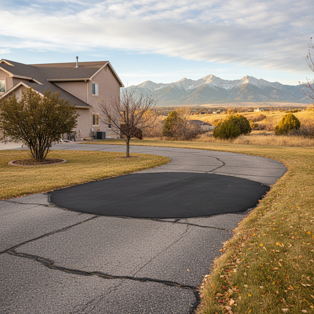 Completed asphalt repair work at a residential property in Canon City, CO