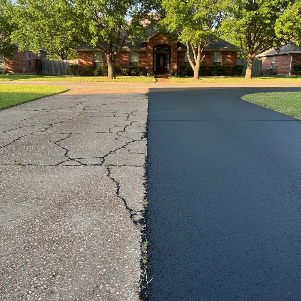 Completed driveway paving work at a residential property in New Deal, TX
