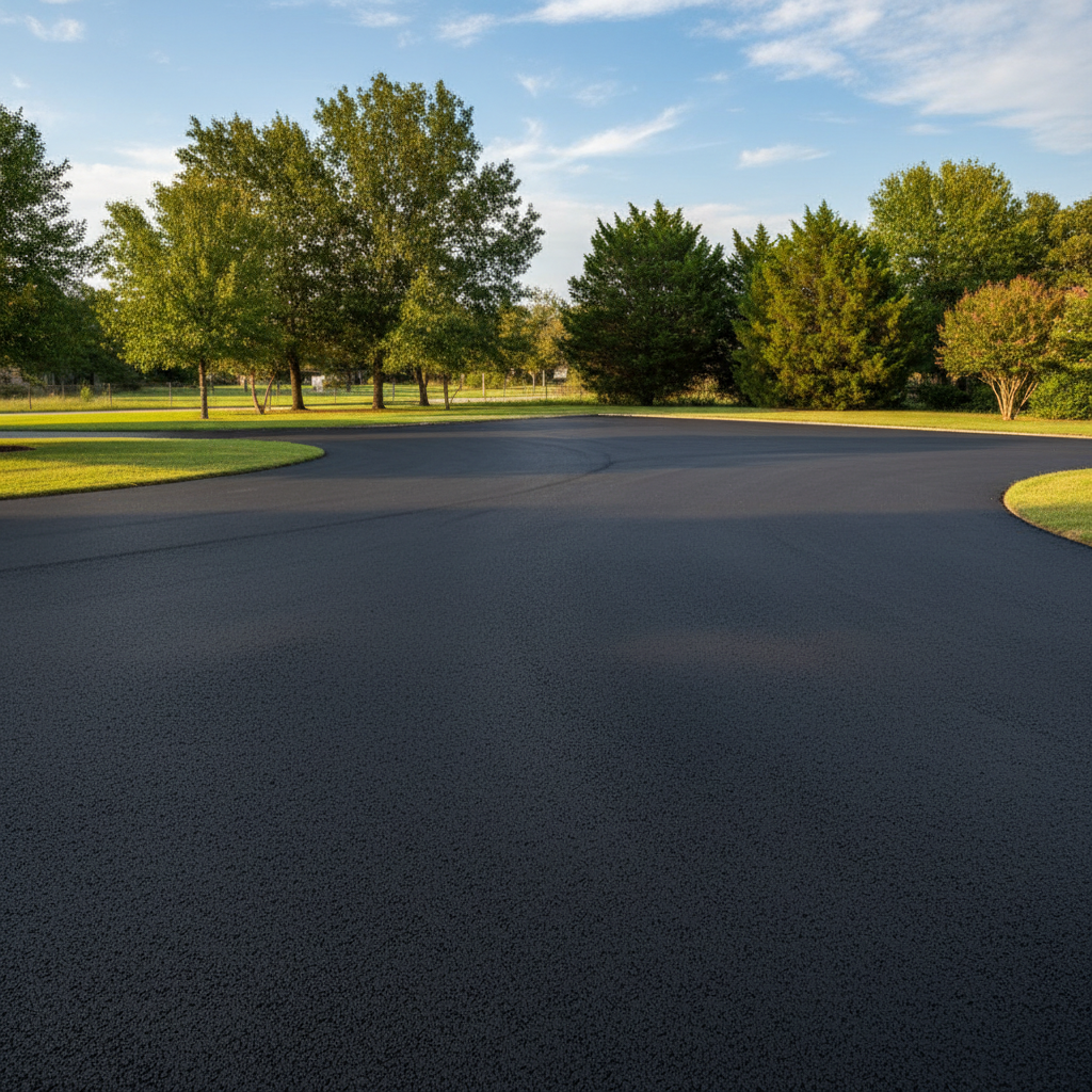 Completed parking lot paving work at a residential property in New Deal, TX