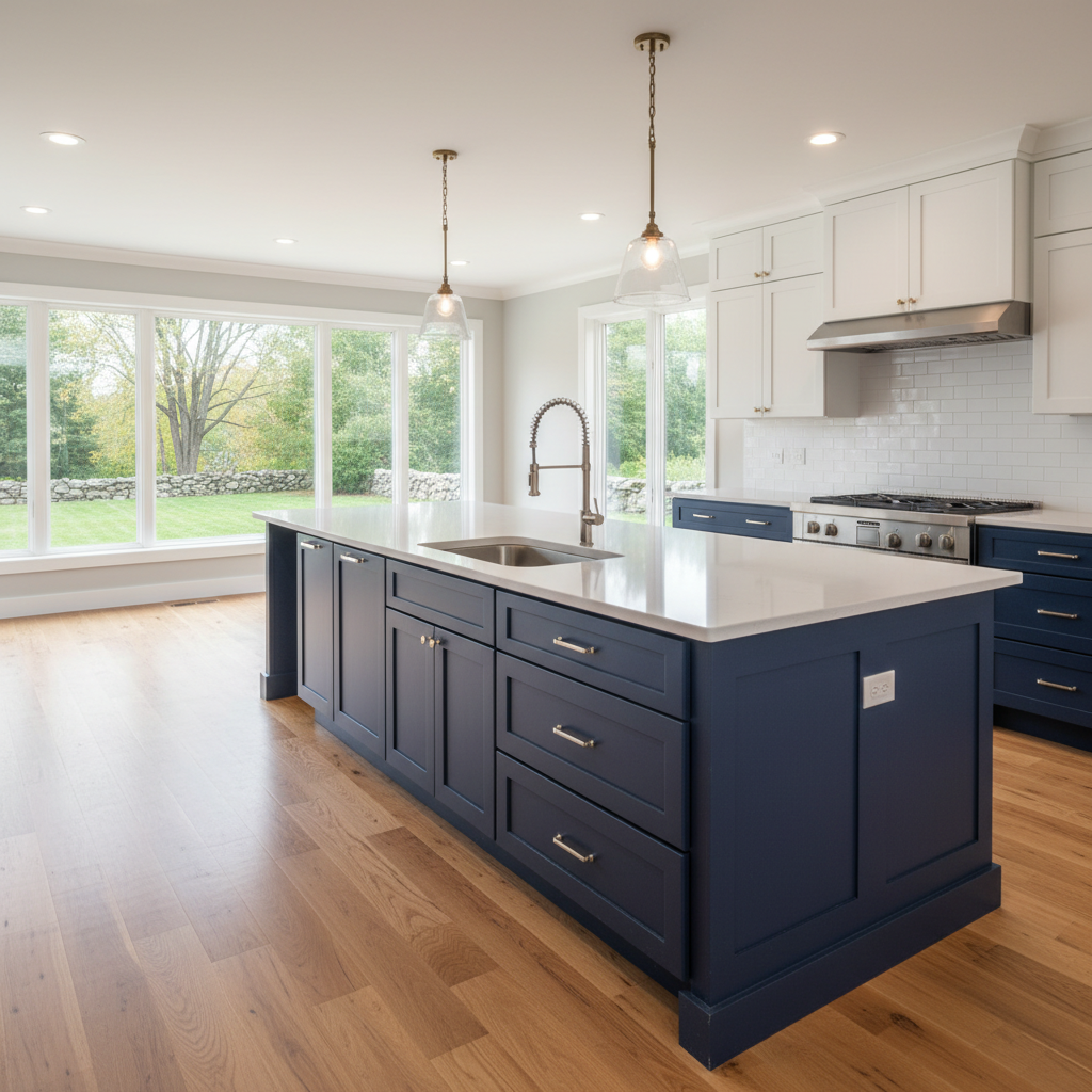 Completed kitchen island installation work at a residential property in Waterbury, CT