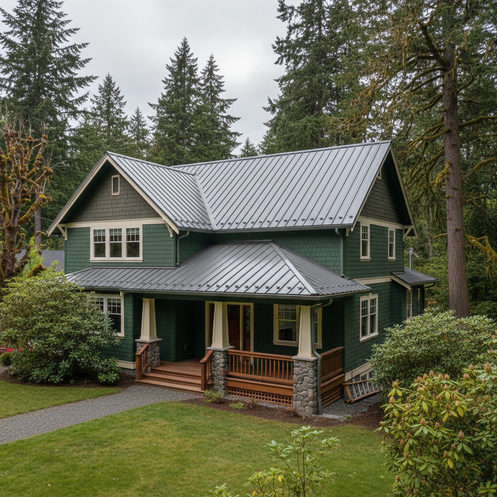 Completed metal roofing work at a residential property in Shoreline, WA