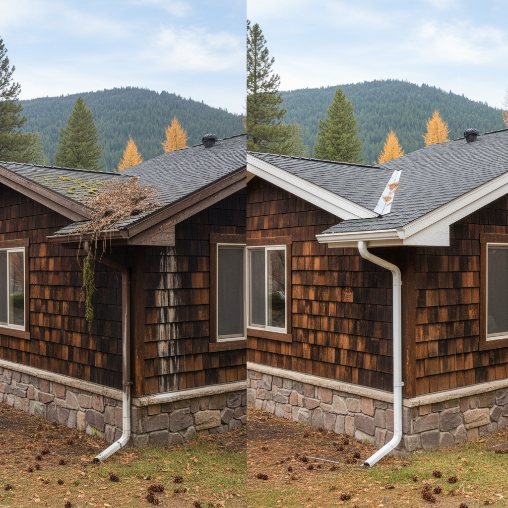 Completed gutter cleaning work at a residential property in Whitefish, MT