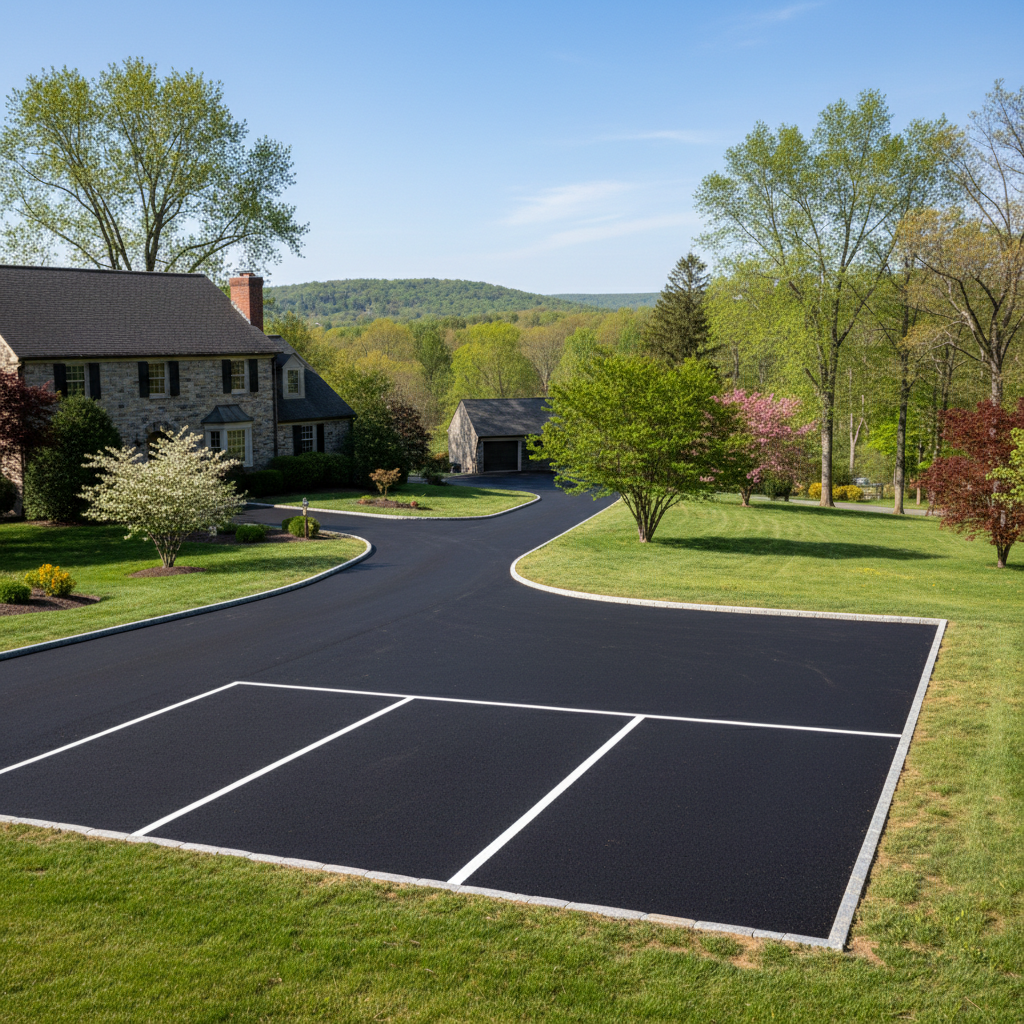 Completed asphalt striping work at a residential property in Philadelphia, PA
