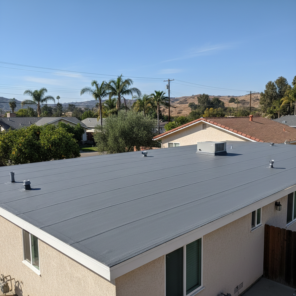 Completed flat roofing work at a residential property in Alhambra, CA