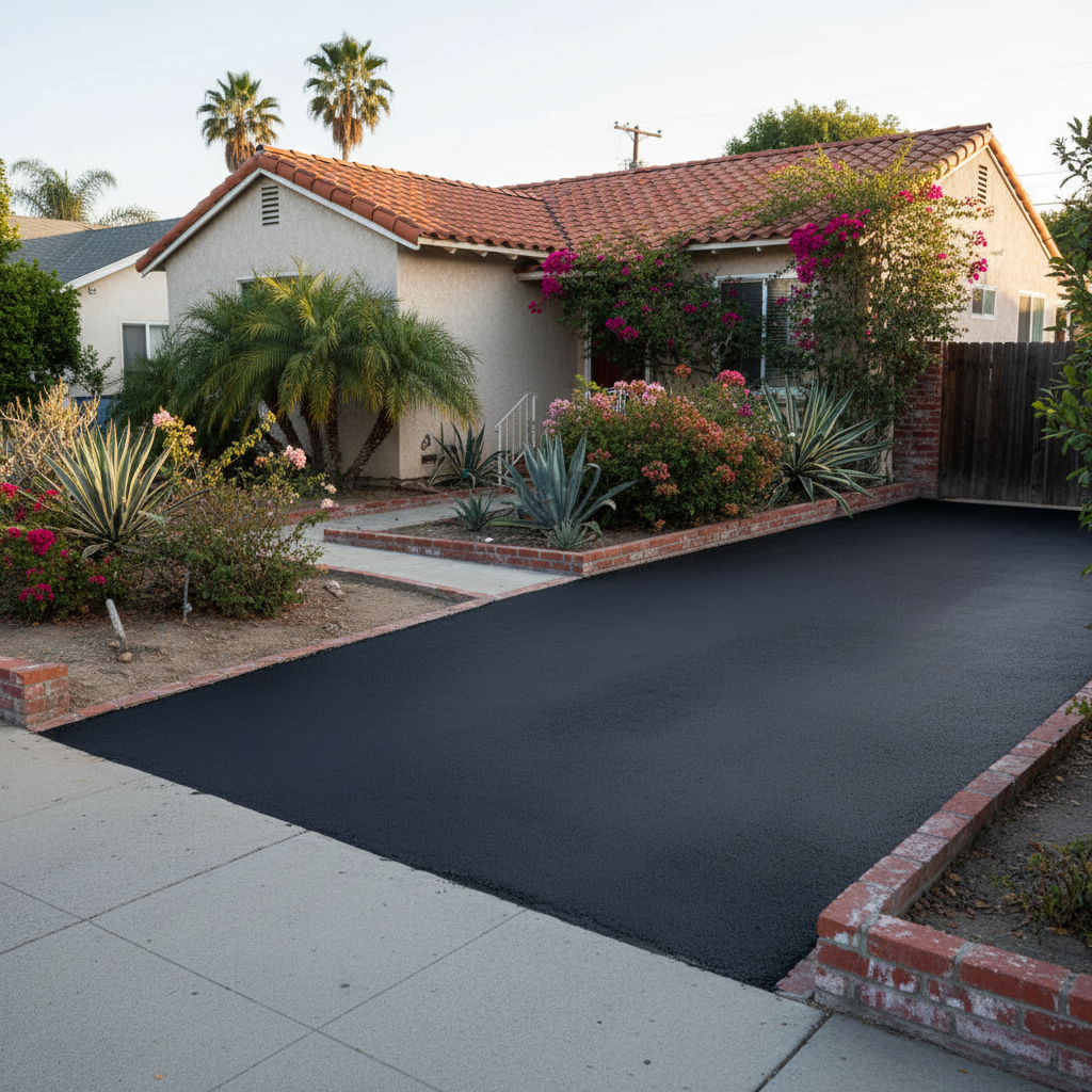 Completed asphalt sealcoating work at a residential property in North Hollywood, CA