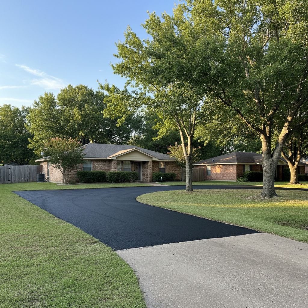 Completed asphalt repair work at a residential property in New Caney, TX