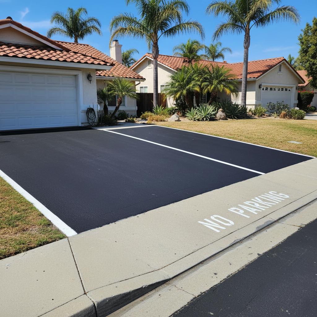Completed asphalt striping work at a residential property in Garden Grove, CA
