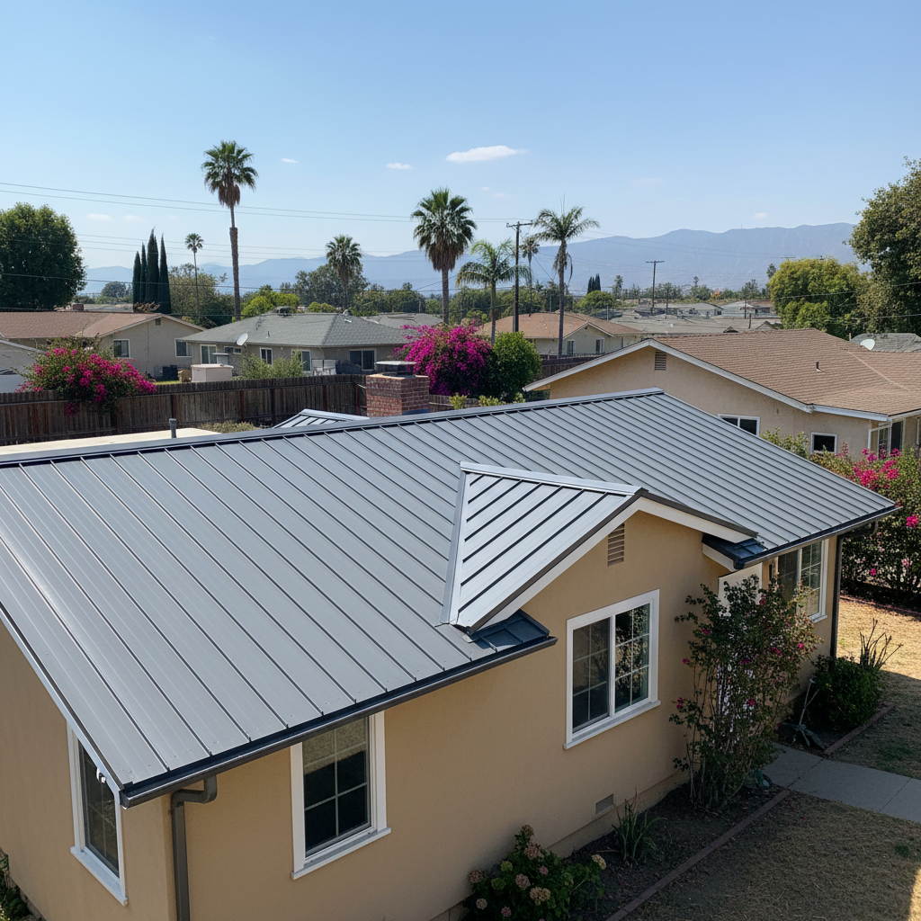 Completed metal roofing work at a residential property in Alhambra, CA