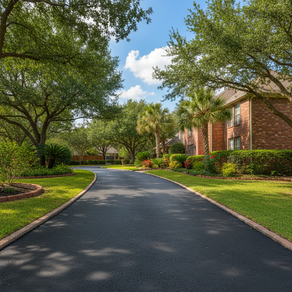 Completed driveway paving work at a residential property in Houston , TX