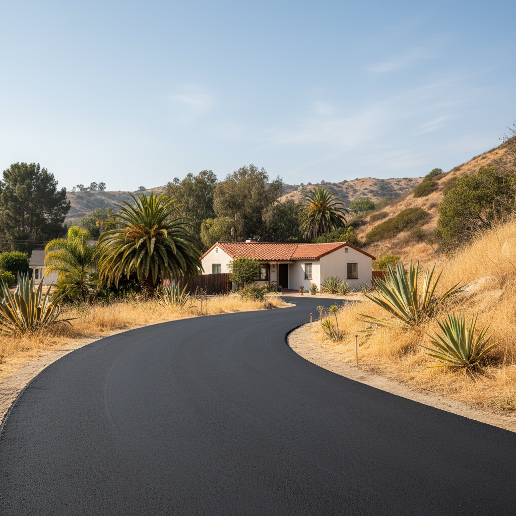Completed asphalt repair work at a residential property in North Hollywood, CA