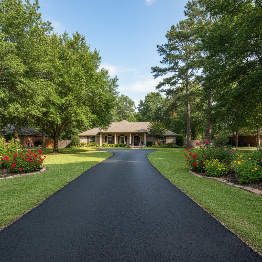 Completed driveway paving work at a residential property in New Caney, TX