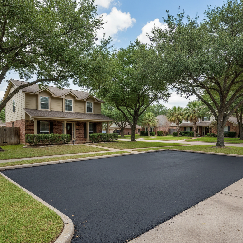 Completed parking lot paving work at a residential property in Houston , TX