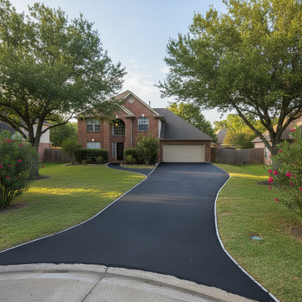 Completed asphalt paving work at a residential property in New Caney, TX